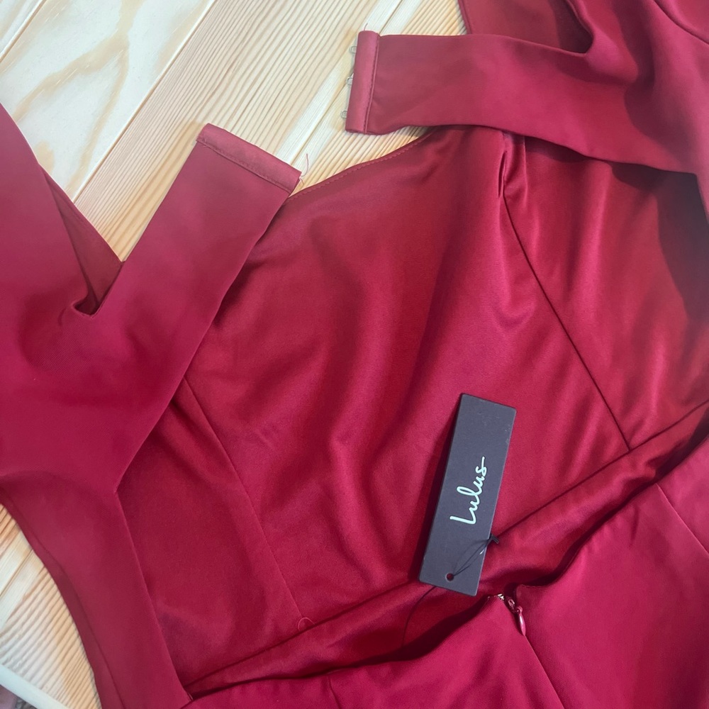 Lulu’s Wine Red Puff Sleeve Dress - Picture 3 of 7